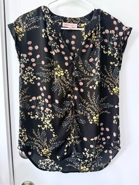 philosophy Black Floral Cap-Sleeve Blouse, small, never worn